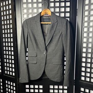 🩶 Banana Republic Gray Pinstripe Blazer Women’s 0 Tailored Stretch Button 🩶